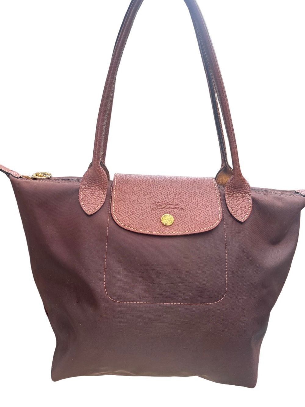 #435 Longchamp Paris Le Pliage Nylon Leather Medium Shopping Shoulder Tote Bag
